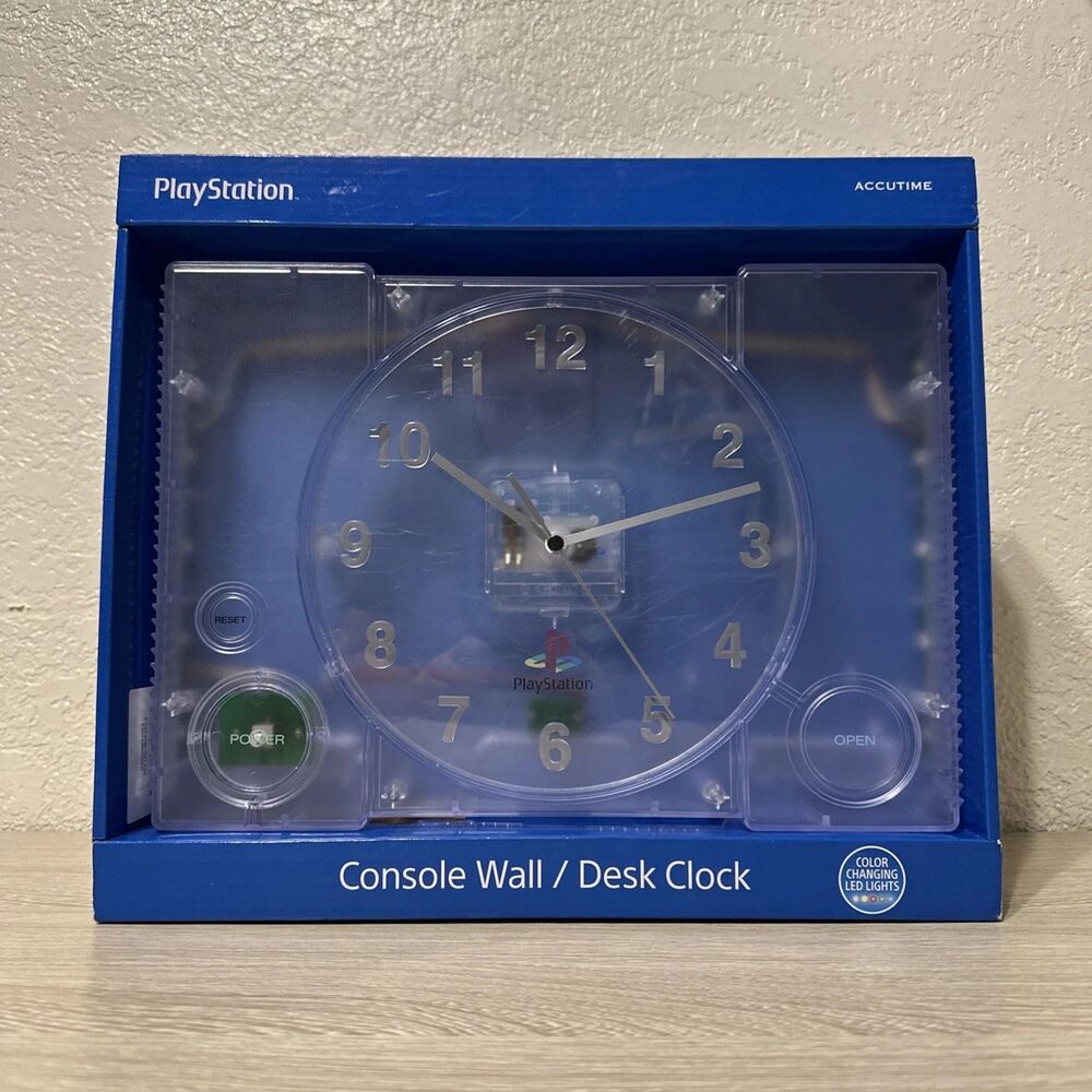 Sony Playstation 1 PS1 System Console Clear LED Color Changing Wall Desk Clock